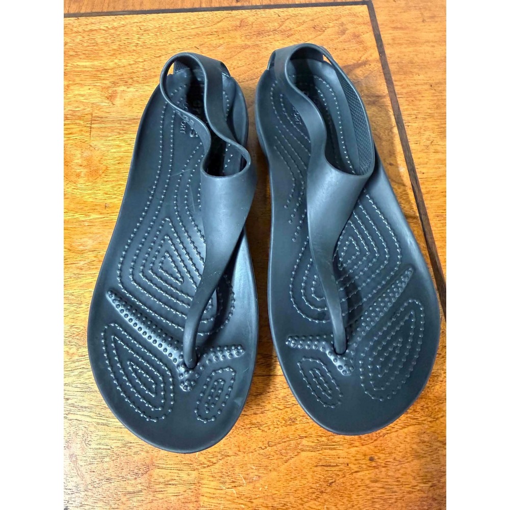 Crocs Womens 7 Black Sandals Serena Flip Flop Slingback Lightweight Comfort